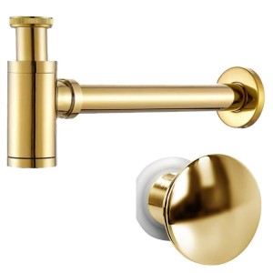 Syfon umywalkowy metalowy MIKE-GL + korek klik-klak złoty