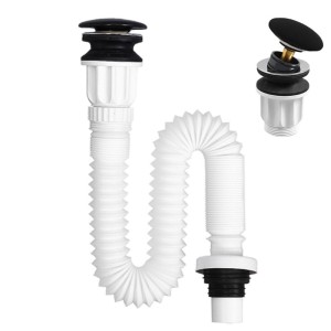 Syfon umywalkowy z korkiem czarny mat uniwersalny regulowany OLEK-MTB 30-100 cm