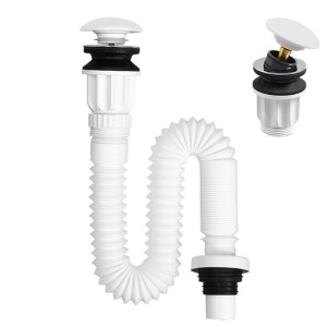 Syfon umywalkowy z korkiem biały uniwersalny regulowany OLEK-WH 30-100 cm