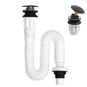 Syfon umywalkowy z korkiem szczotkowana stal uniwersalny regulowany OLEK-G-GR 30-100 cm