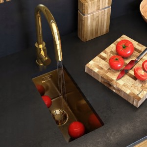 Zlewozmywak stalowy jednokomorowy złoty Silvo 2244 syfon Lux 