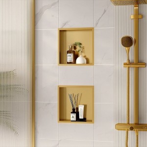 Półka łazienkowa wnękowa Iga z kołnierzem złota 30 x 30 x 10 cm