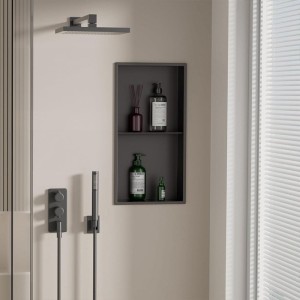 Półka łazienkowa wnękowa Duo z kołnierzem czarna 60 x 30 x 10 cm