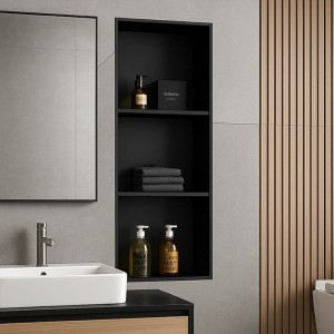 Półka łazienkowa wnękowa Tres z kołnierzem czarna 90 x 30 x 10 cm