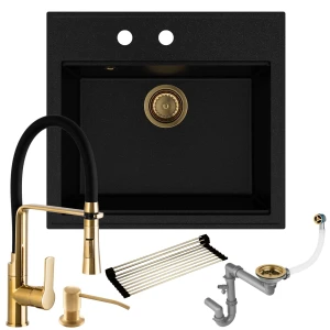 Zlew granitowy złoty metalik Sink 60: bateria + dozownik + syfon + mata