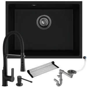 Zlew granitowy czarny Crypton 60:  bateria + syfon + dozownik + mata