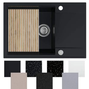 Zlewozmywak granitowy SINK 55 1KDO + syfon + deska + rollmata