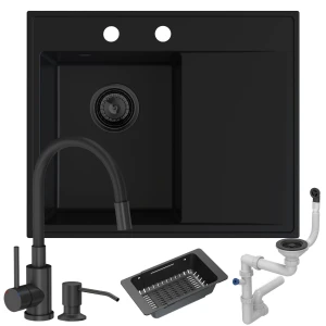 Zestaw z Stilo lewostronny: syfon manualny black matt + bateria Megan czarna
