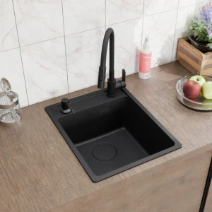 Zestaw - zlew Franke Maris MRG 610-37 czarny mat - bateria elastyczna - akcesoria
