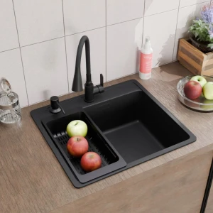 Zestaw - Zlewozmywak Franke MRG 610-52 czarny mat - bateria kuchenna z elastyczną wylewką - dozownik