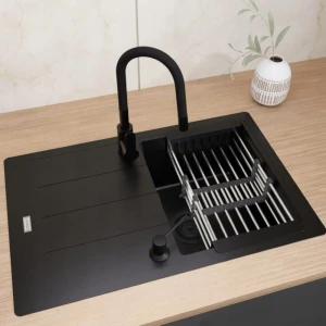 Zestaw - Zlew Franke Basis BFG 611-78 czarny - bateria - dozownik - ociekarka