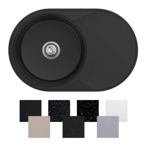 Zlew okrągły jednokomorowy długi ociekacz 50 cm Sink Quality Ovion + syfon